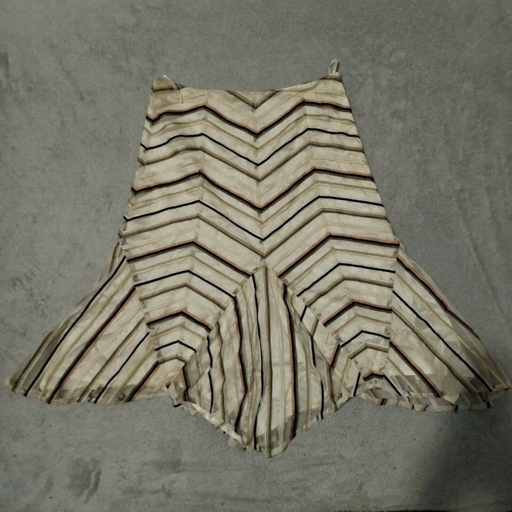 Coast Skirt Womens 12 Cream Stripe Geometric Midi Lined Zip Net Diamond Flared - Picture 1 of 15